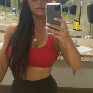 Lululemon red free to be serene sports bra